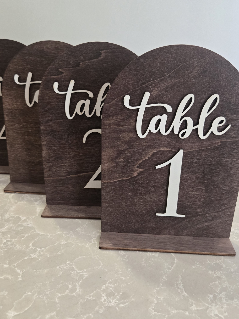 Wooden Table Number Signs - Dark Brown with White Numbers (Double Sided)